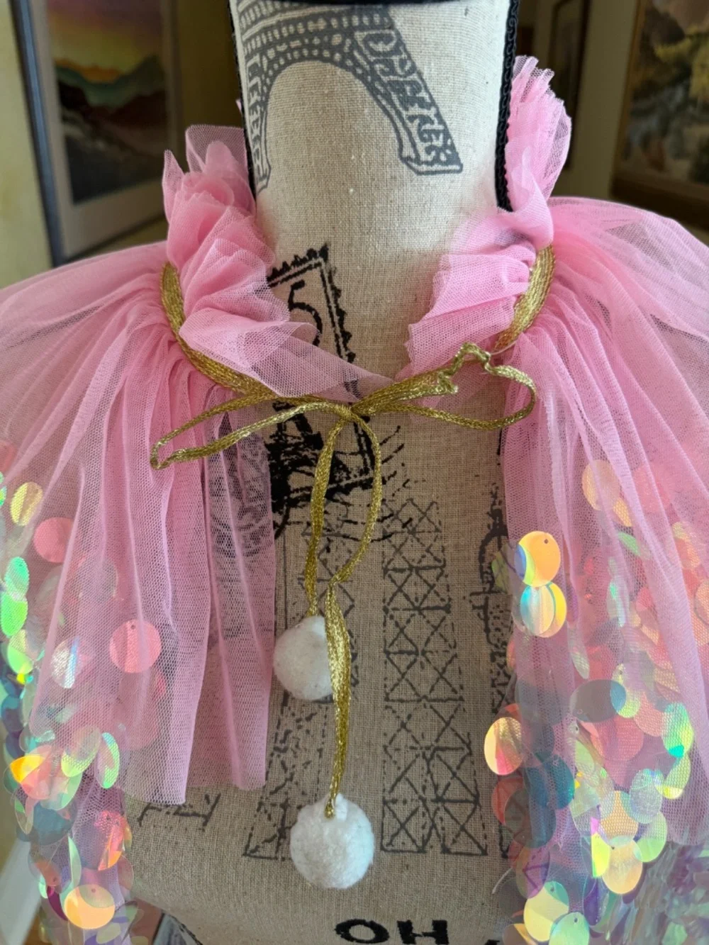 Girls Princess Cape Pink Iridescent Sequins